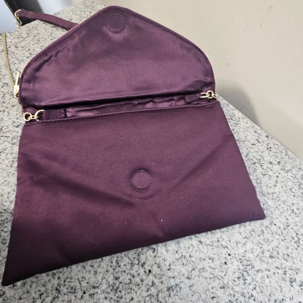 J CREW Purple Satin Foldover Evening Bag Chain Strap Clutch Purse